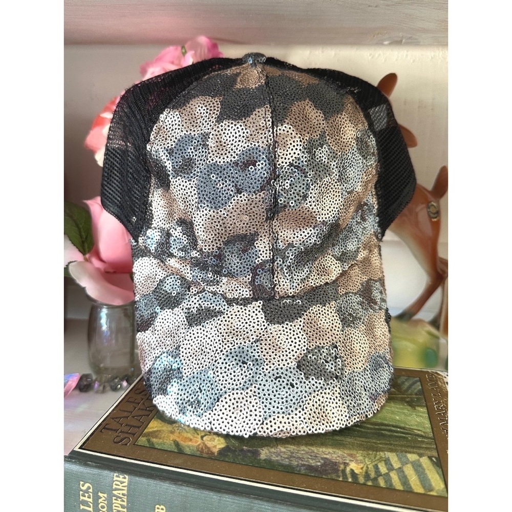 Gold and black sequin baseball hat